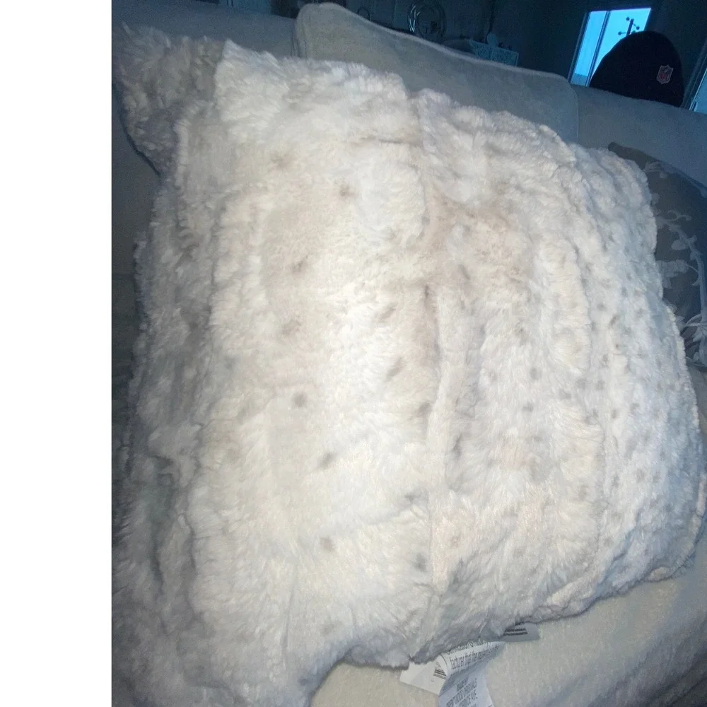 Brentwood Originals Faux Fur Throw Pillow Cream Grey Animal Print Square Accent
